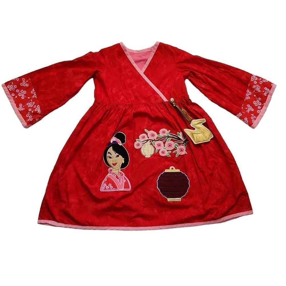 Custom Girls Size 8/10 Red Mulan Cherry Blossom Lantern Applique Dress